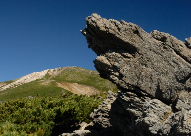 トンビ岩と白山山頂（）